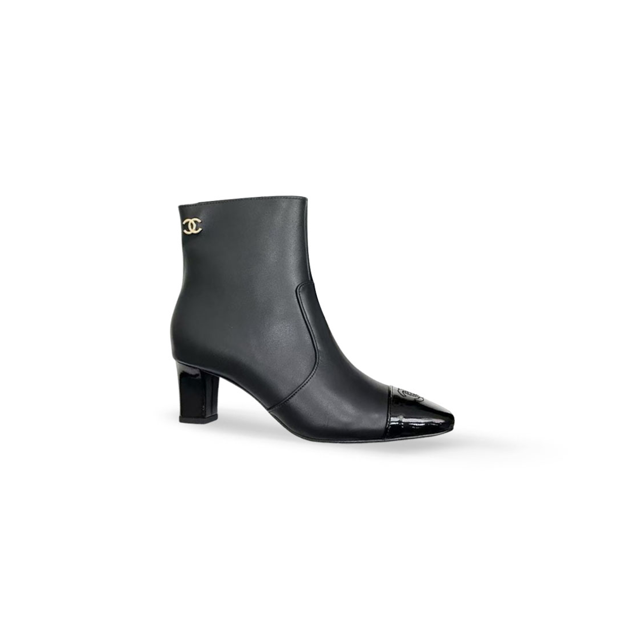 CHANEL STRETCH LAMBSKIN CAP TOE CC SHORT BOOTS G46686